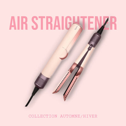 Dyson Air Straightener hair styling tool in pale pink and purple on light pink background